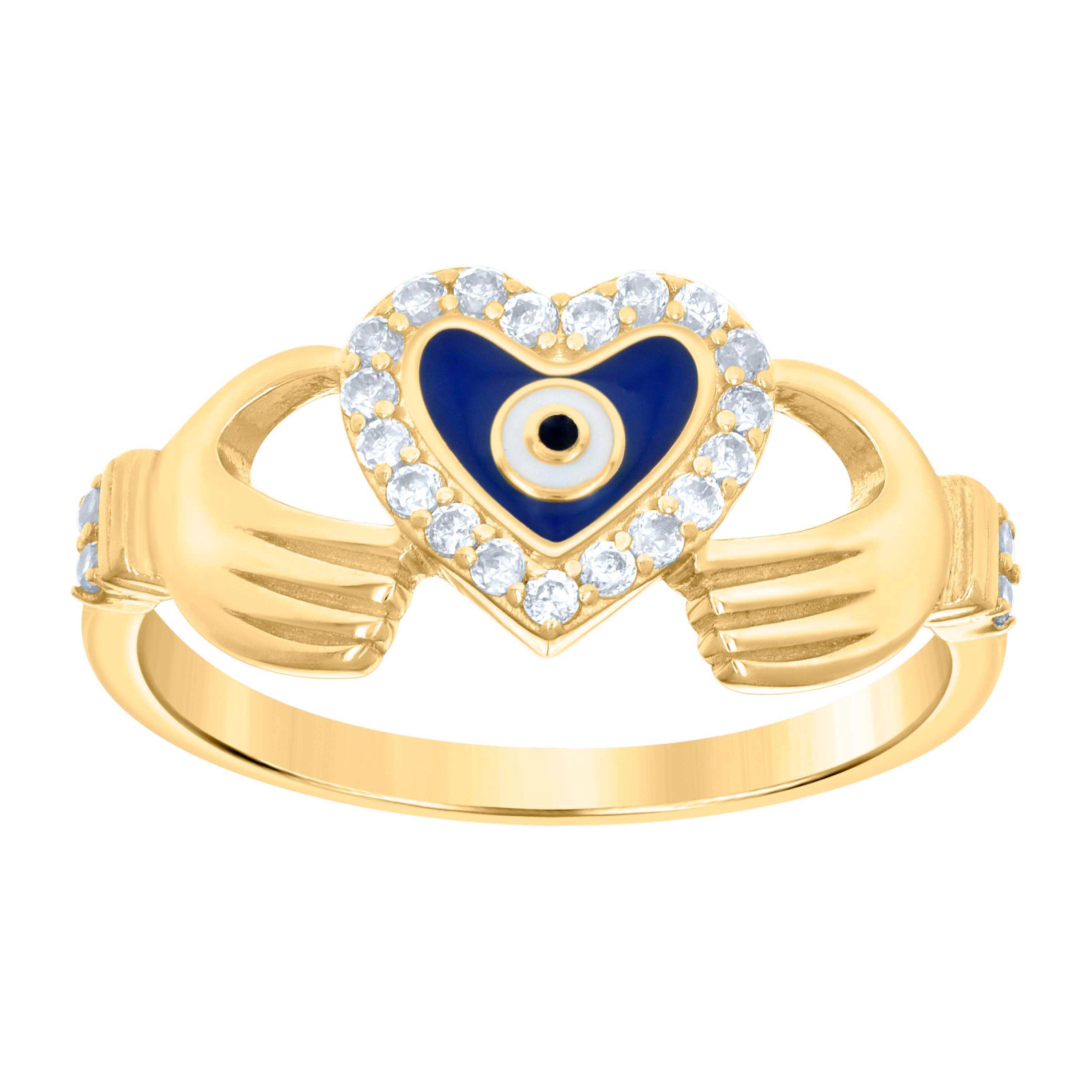 10kt Yellow Gold Womens Cubic-Zirconia Heart Evil Eye Good Luck Ring