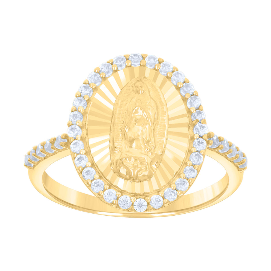 10kt Yellow Gold Womens Cubic-Zirconia St. Jude Saints Religious Ring