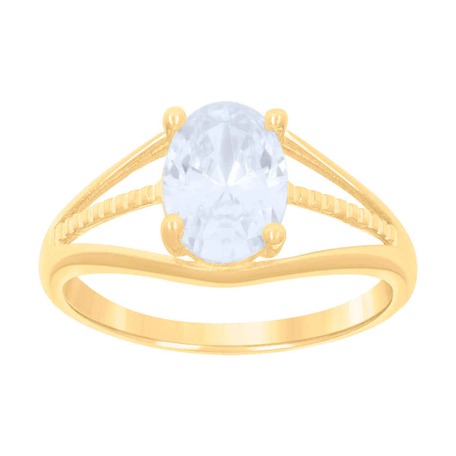 10kt Yellow Gold Baby Oval Cubic-Zirconia Engagement Ring