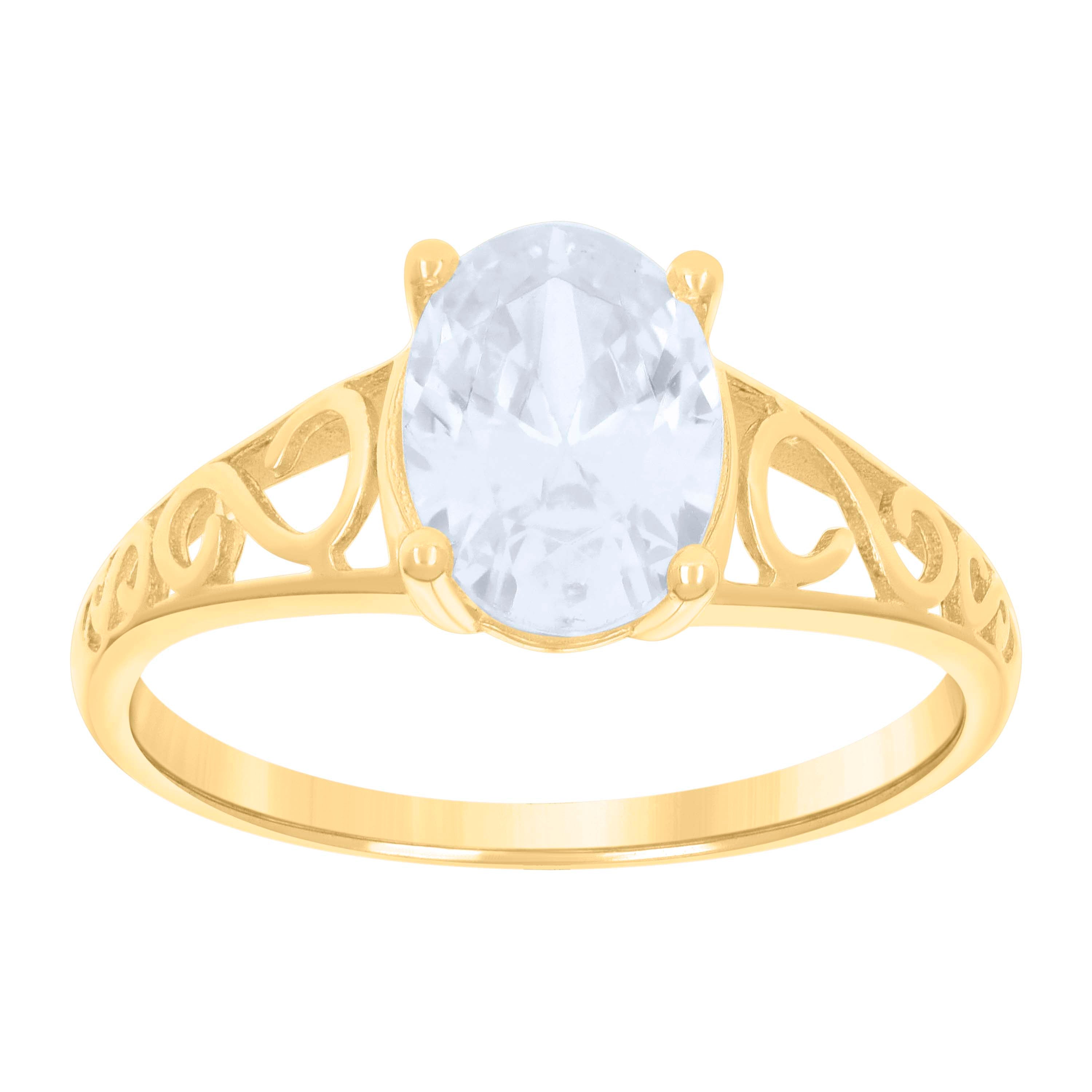 10kt Yellow Gold Baby Oval Cubic-Zirconia Engagement Ring