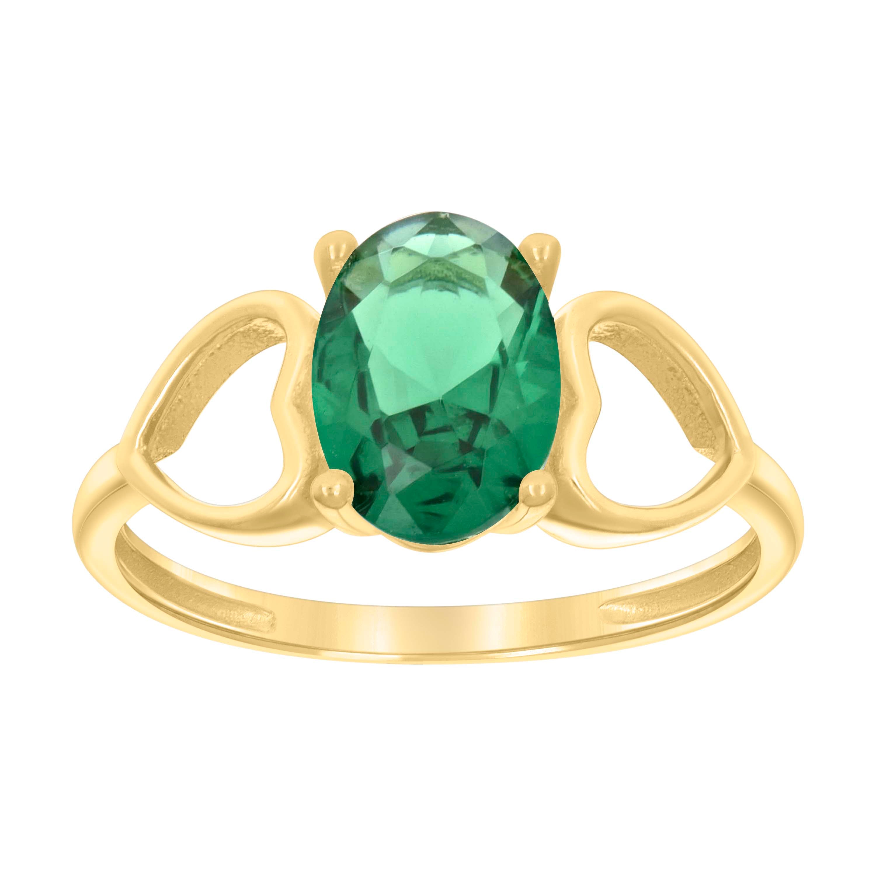 10kt Yellow Gold Baby Green Oval Cubic-Zirconia Heart Ring