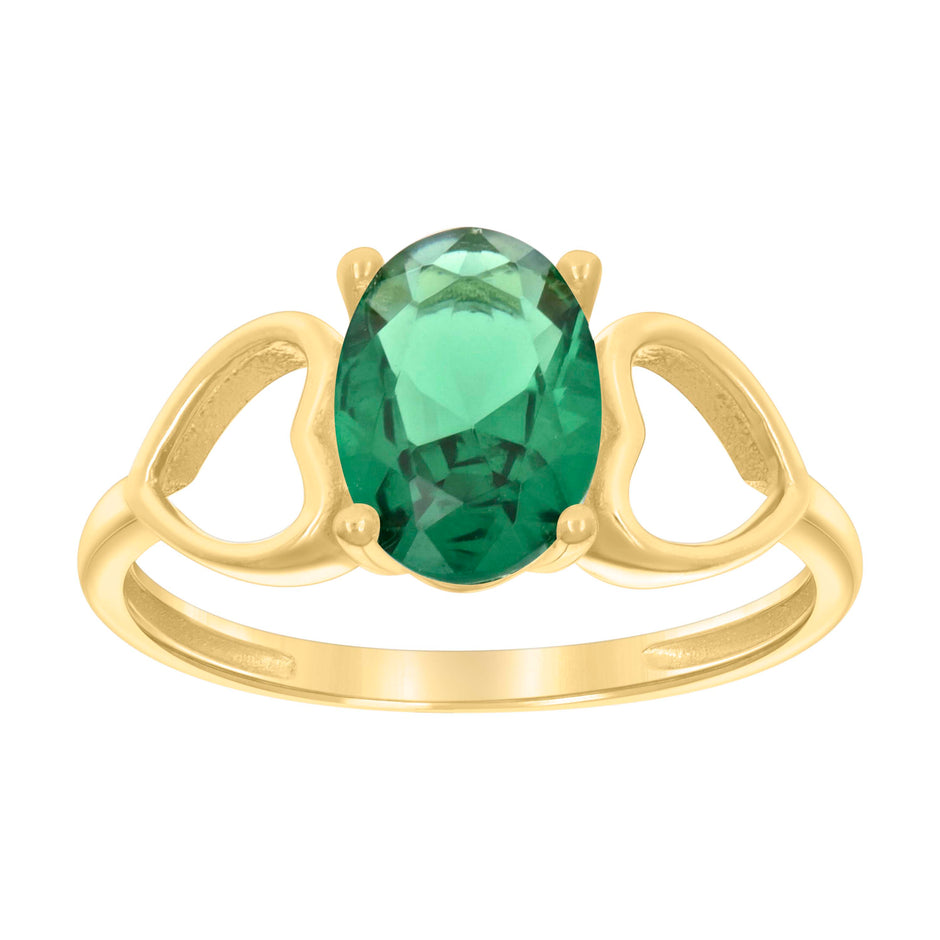 10kt Yellow Gold Baby Green Oval Cubic-Zirconia Heart Ring