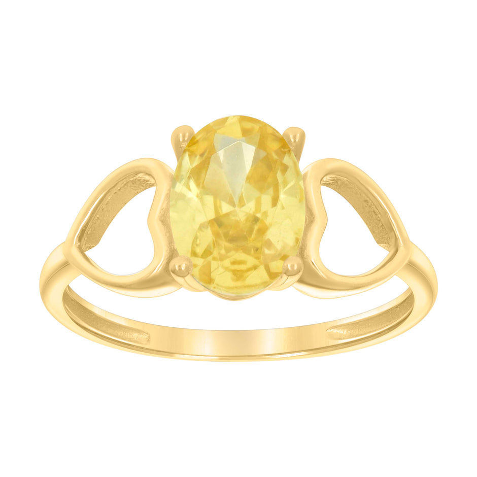 10kt Yellow Gold Baby Yellow Oval Cubic-Zirconia Heart Ring