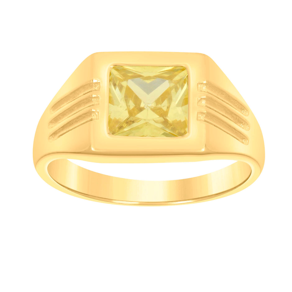 10kt Yellow Gold Womens Yellow Princess Cut Cubic-Zirconia Square Head Fashion Ring