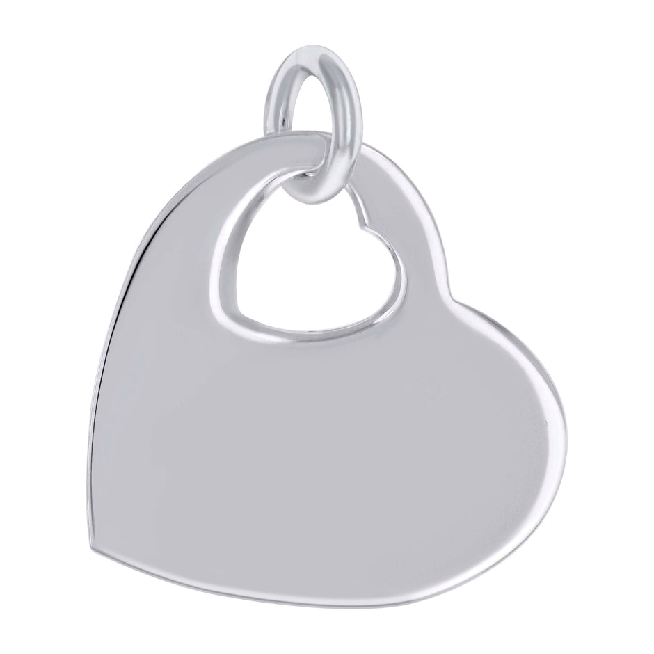 925 Sterling Silver Womens Engravable Disc Heart Charm Pendant