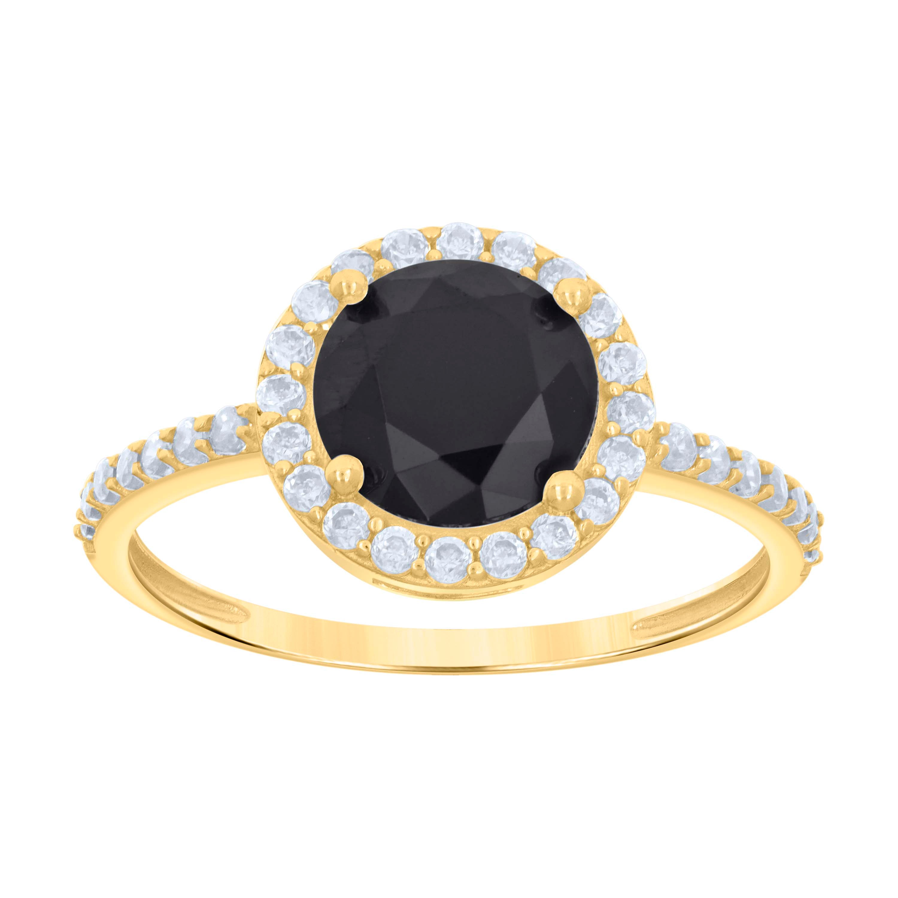 10kt Yellow Gold Womens Black White Cubic-Zirconia Engagement Ring
