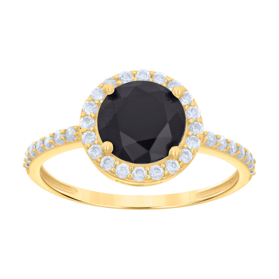 10kt Yellow Gold Womens Black White Cubic-Zirconia Engagement Ring