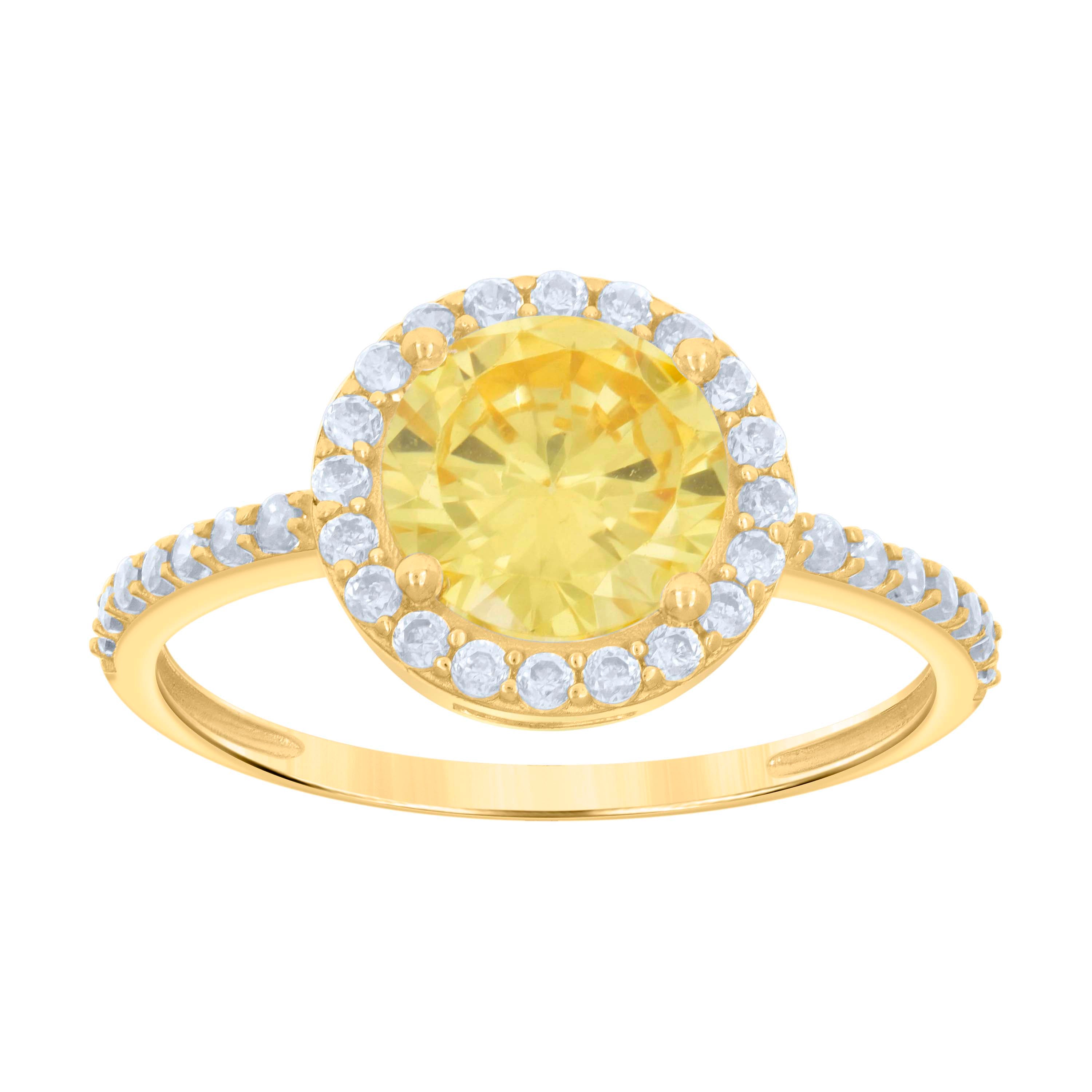 10kt Yellow Gold Womens Yellow White Cubic-Zirconia Engagement Ring