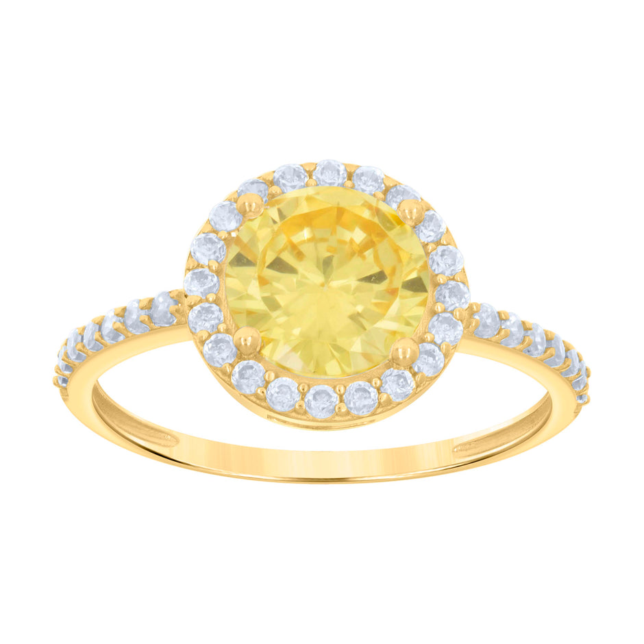 10kt Yellow Gold Womens Yellow White Cubic-Zirconia Engagement Ring