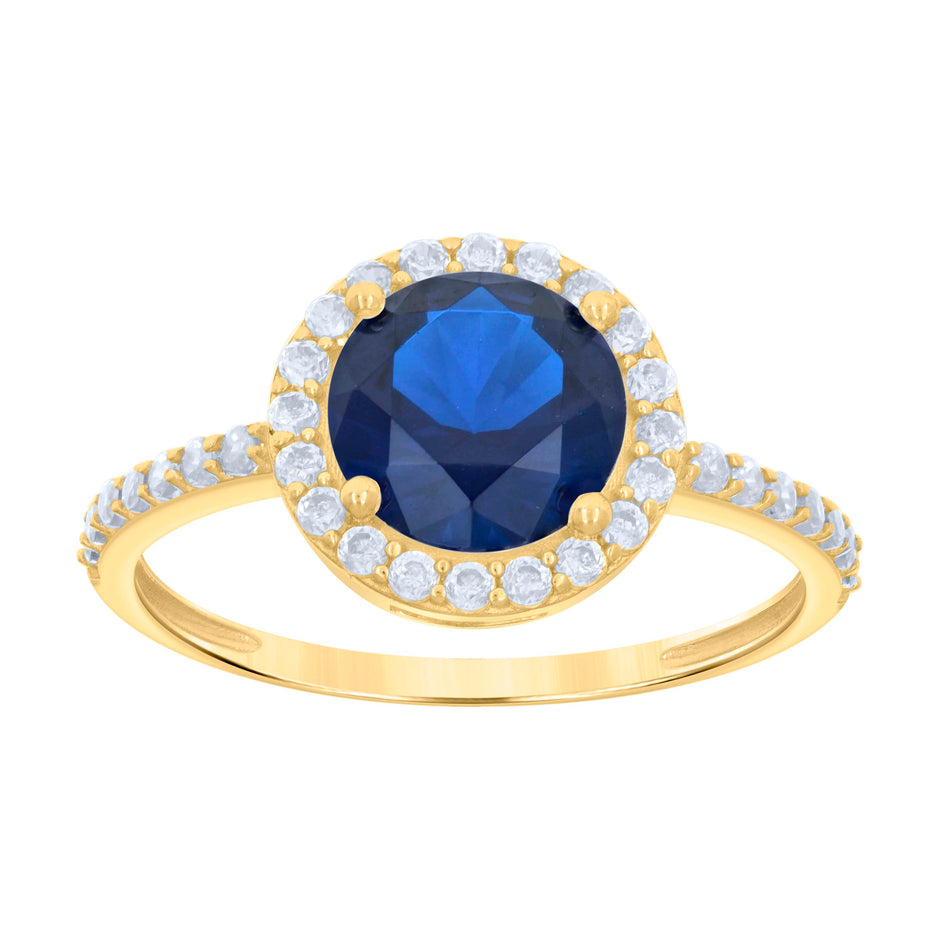 10kt Yellow Gold Womens Blue White Cubic-Zirconia Engagement Ring