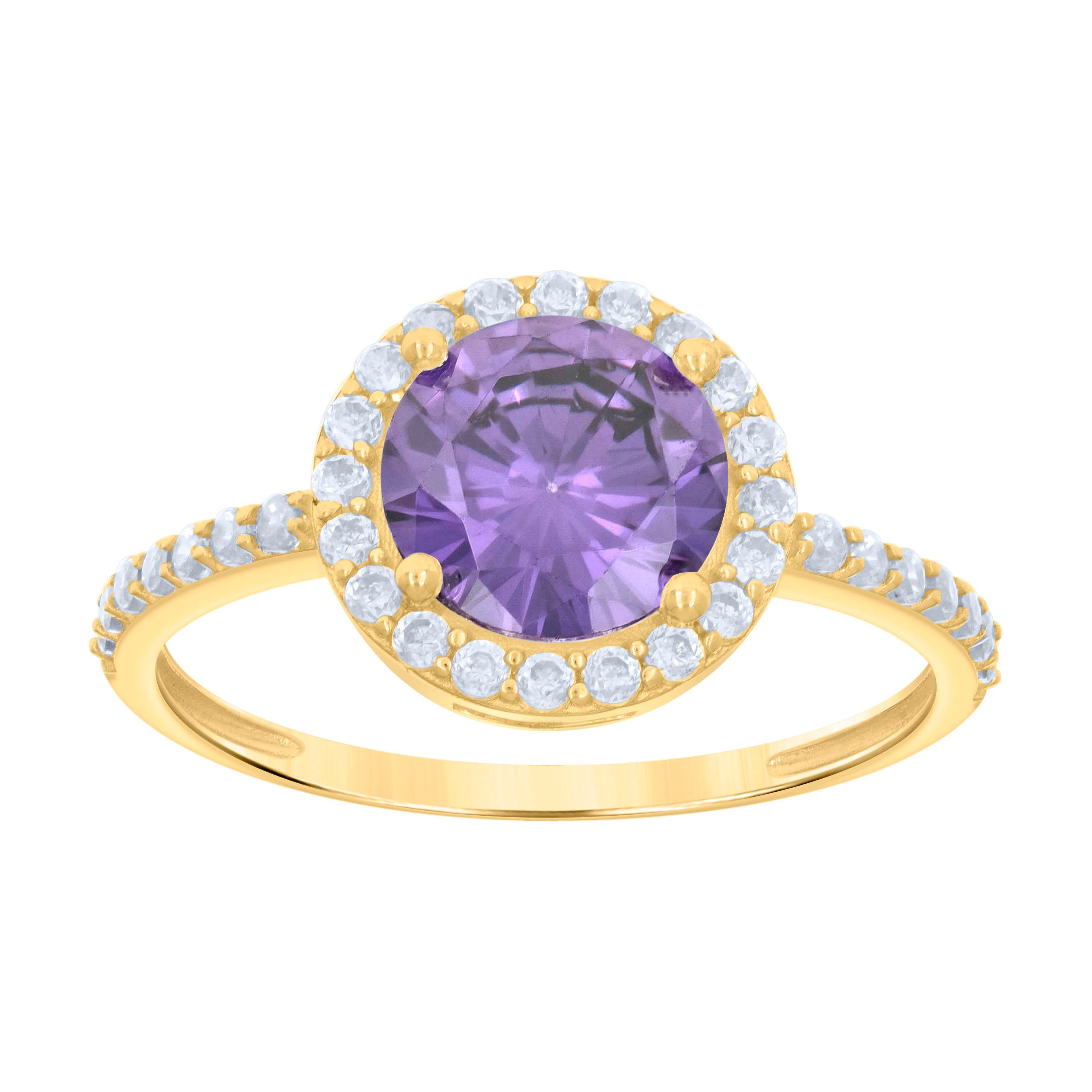 10kt Yellow Gold Womens Purple White Cubic-Zirconia Engagement Ring