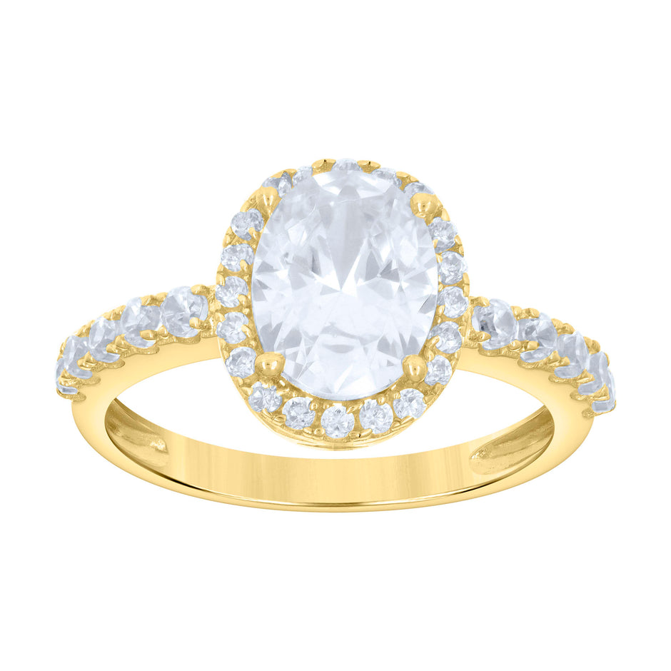 10kt Yellow Gold Womens Oval Round Cubic-Zirconia Engagement Ring