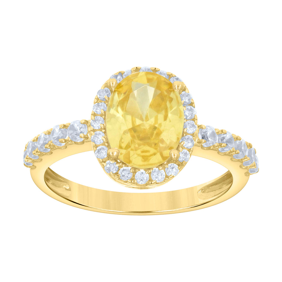 10kt Yellow Gold Womens Yellow White Oval Round Cubic-Zirconia Engagement Ring