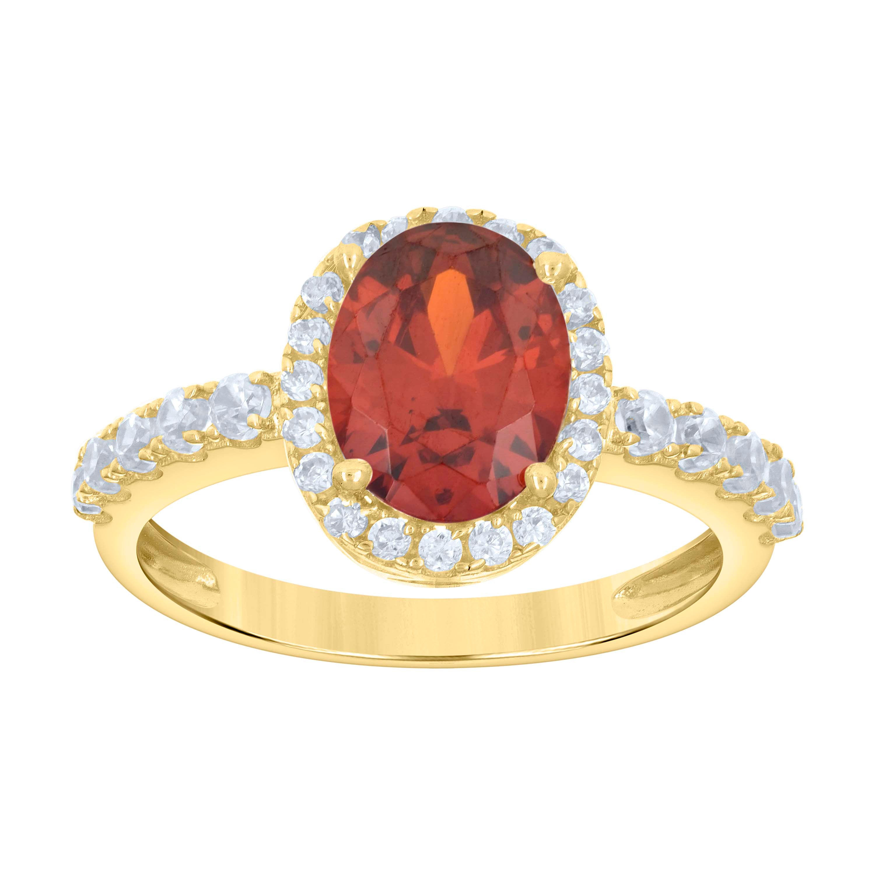 10kt Yellow Gold Womens Red White Oval Round Cubic-Zirconia Engagement Ring