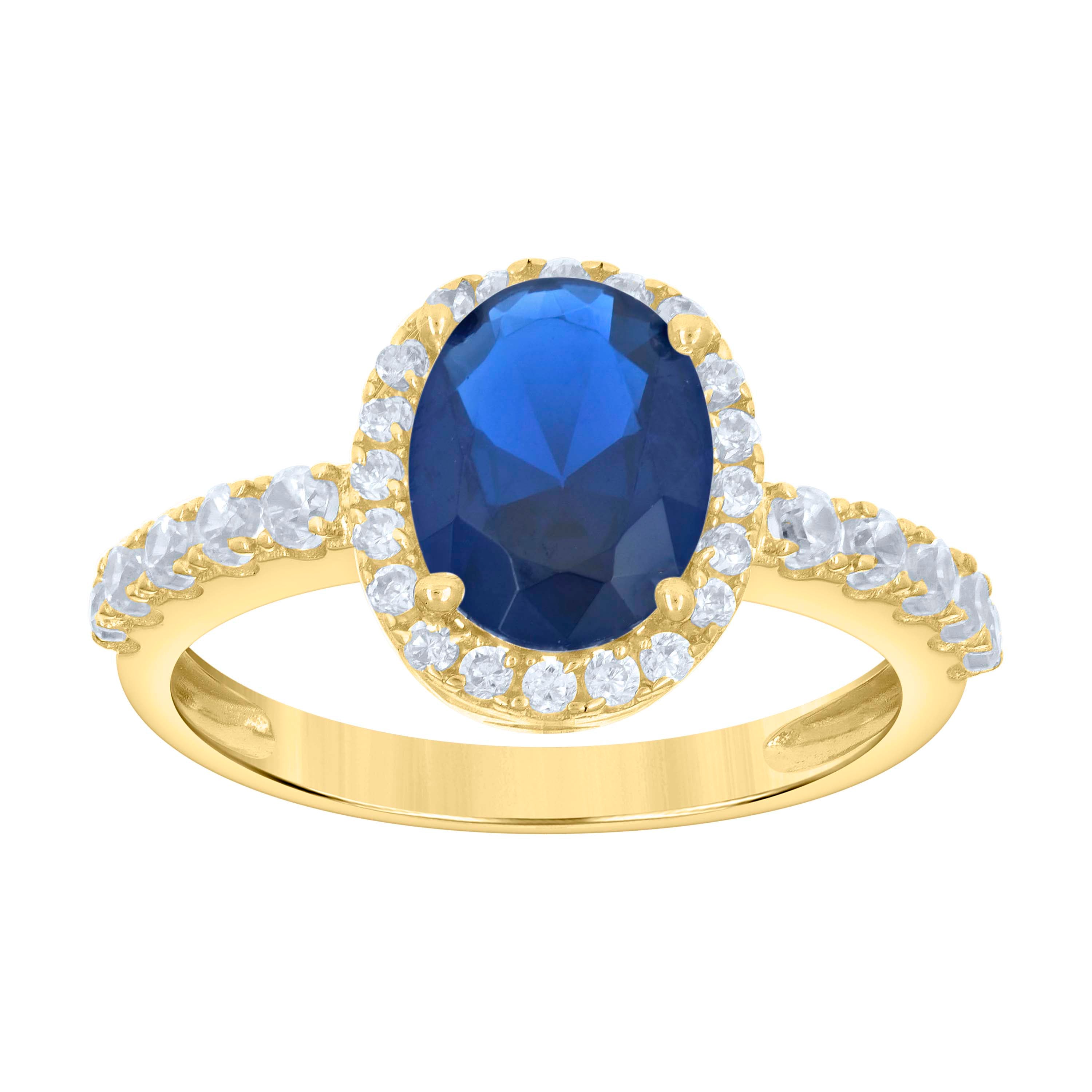 10kt Yellow Gold Womens Blue White Oval Round Cubic-Zirconia Engagement Ring