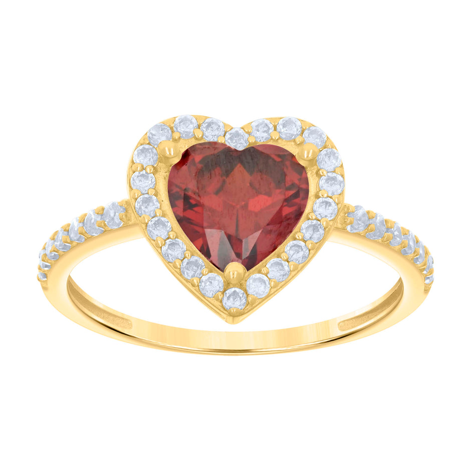 10kt Yellow Gold Womens Red White Heart Round Cubic-Zirconia Heart Engagement Ring