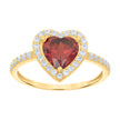 10kt Yellow Gold Womens Red White Heart Round Cubic-Zirconia Heart Engagement Ring