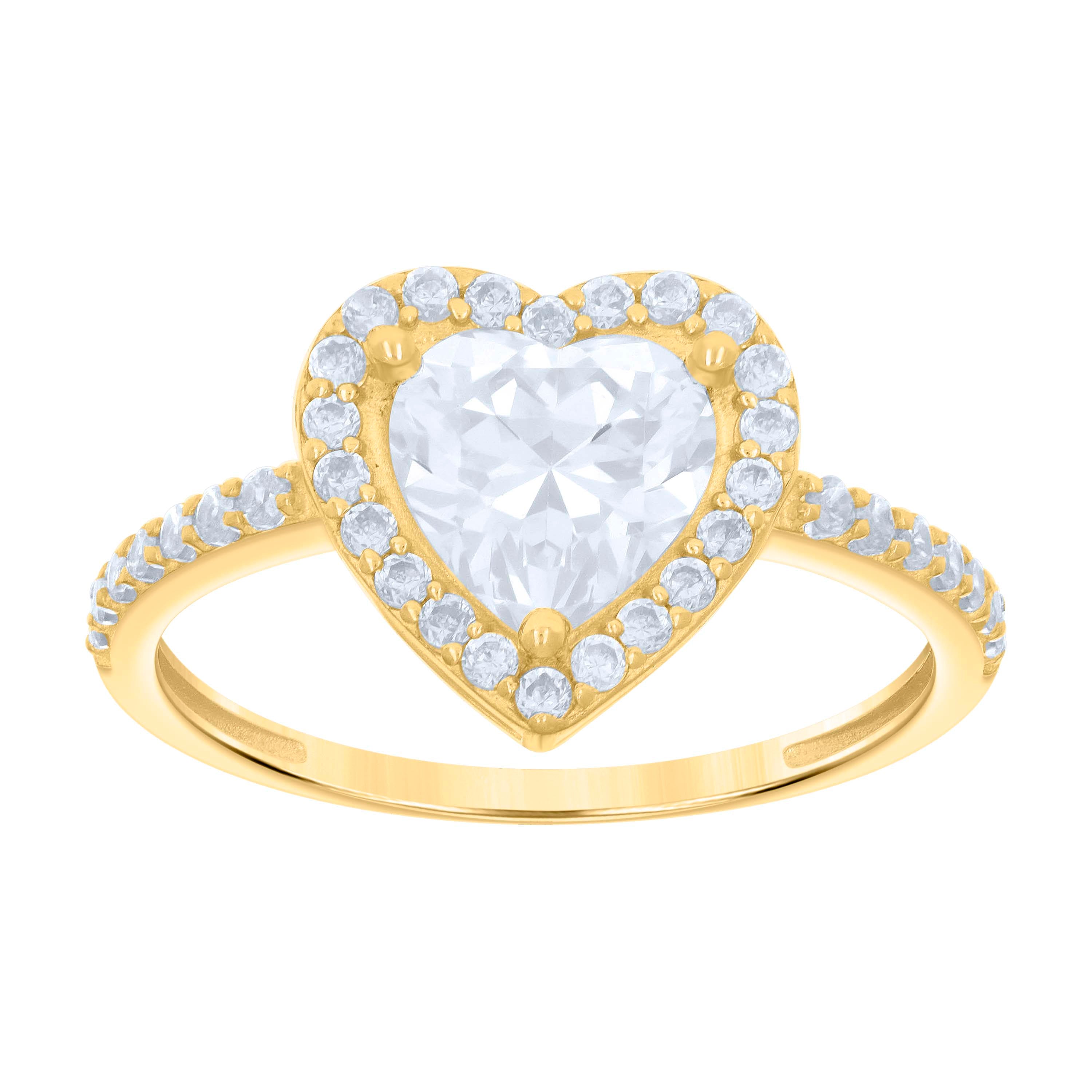 10kt Yellow Gold Womens Heart Round Cubic-Zirconia Heart Engagement Ring