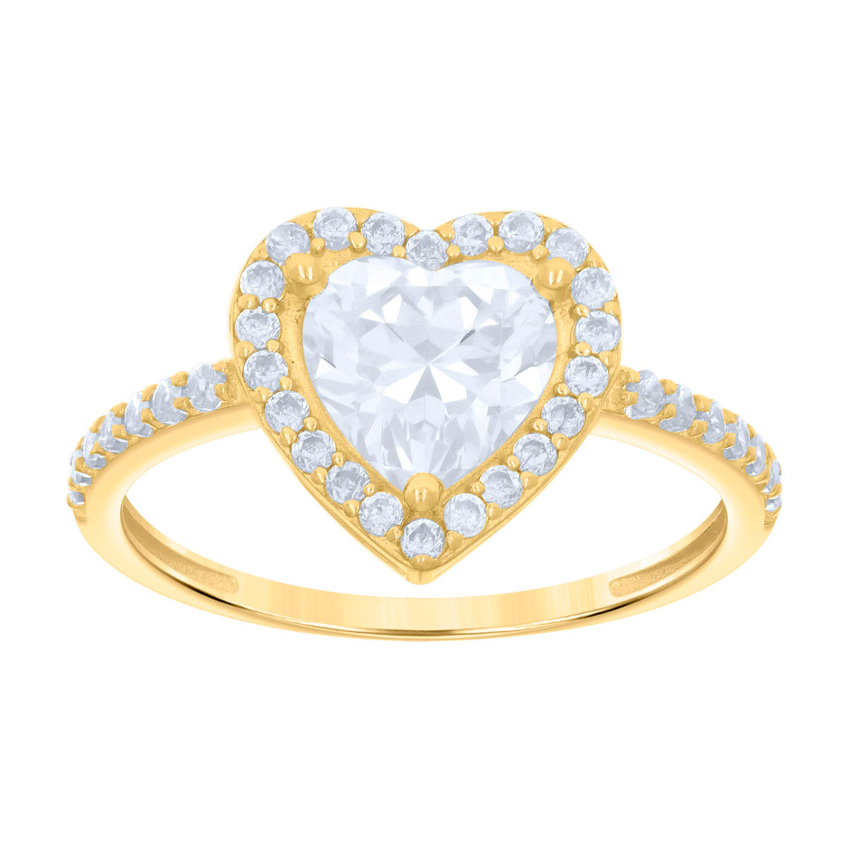10kt Yellow Gold Womens Heart Round Cubic-Zirconia Heart Engagement Ring