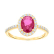 10kt Yellow Gold Womens Red White Oval Round Cubic-Zirconia Engagement Ring
