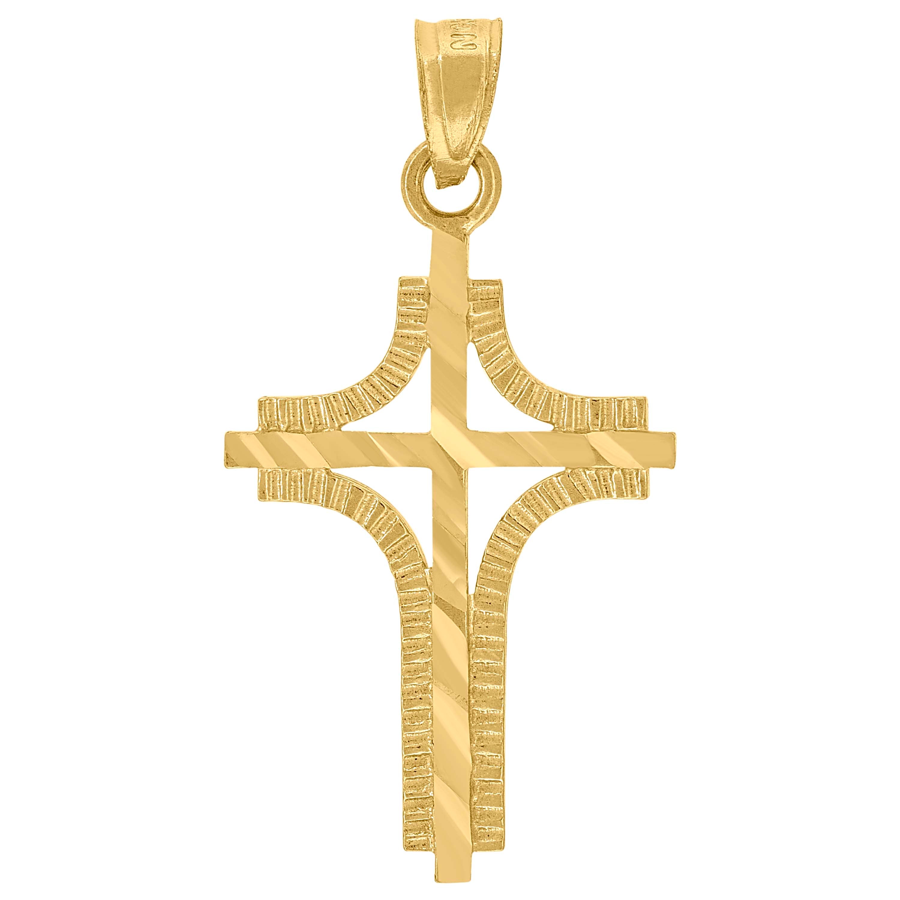 10kt Yellow Gold Unisex Diamond-Cut Cross Religious Charm Pendant