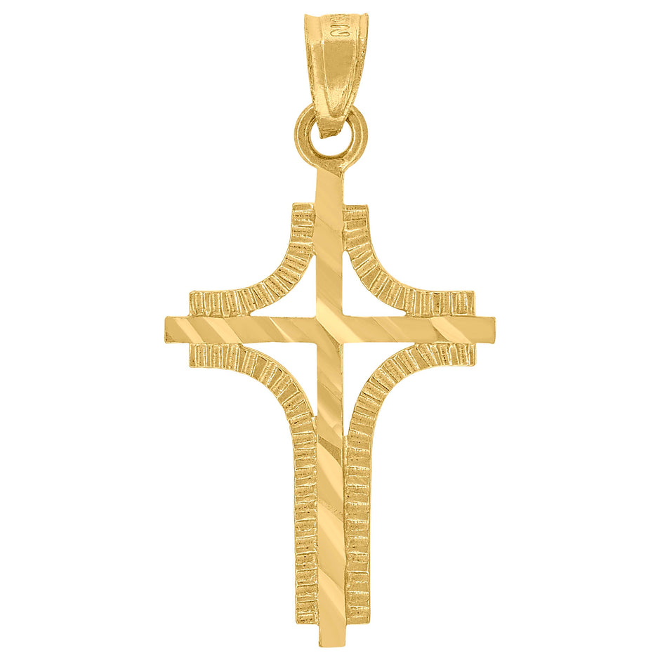 10kt Yellow Gold Unisex Diamond-Cut Cross Religious Charm Pendant