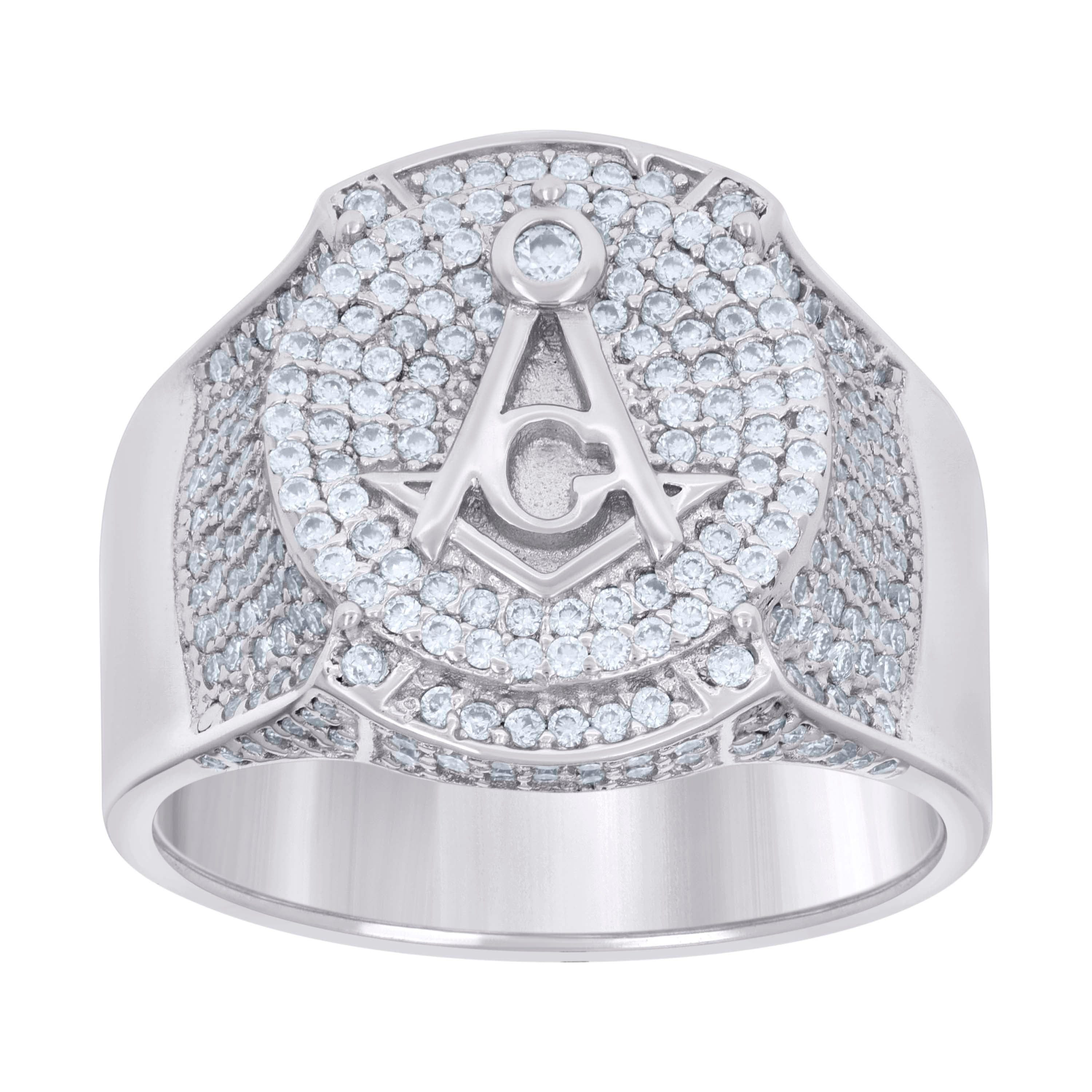 925 Sterling Silver Mens 2.04ct Moissanite Masonic Symbol Ring Size 10 - SLV-129873