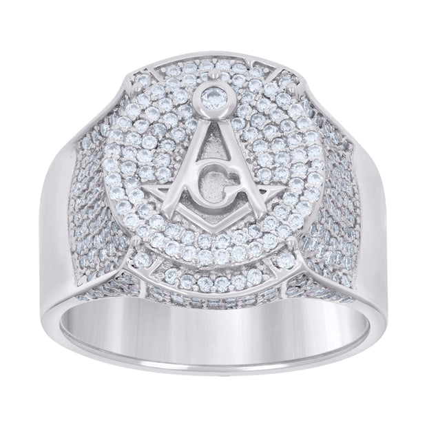 925 Sterling Silver Mens 2.04ct Moissanite Masonic Symbol Ring Size 10 - SLV-129873