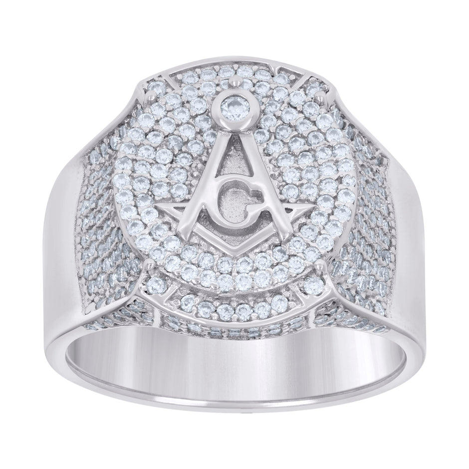 925 Sterling Silver Mens 2.04ct Moissanite Masonic Symbol Ring Size 9 - SLV-129872