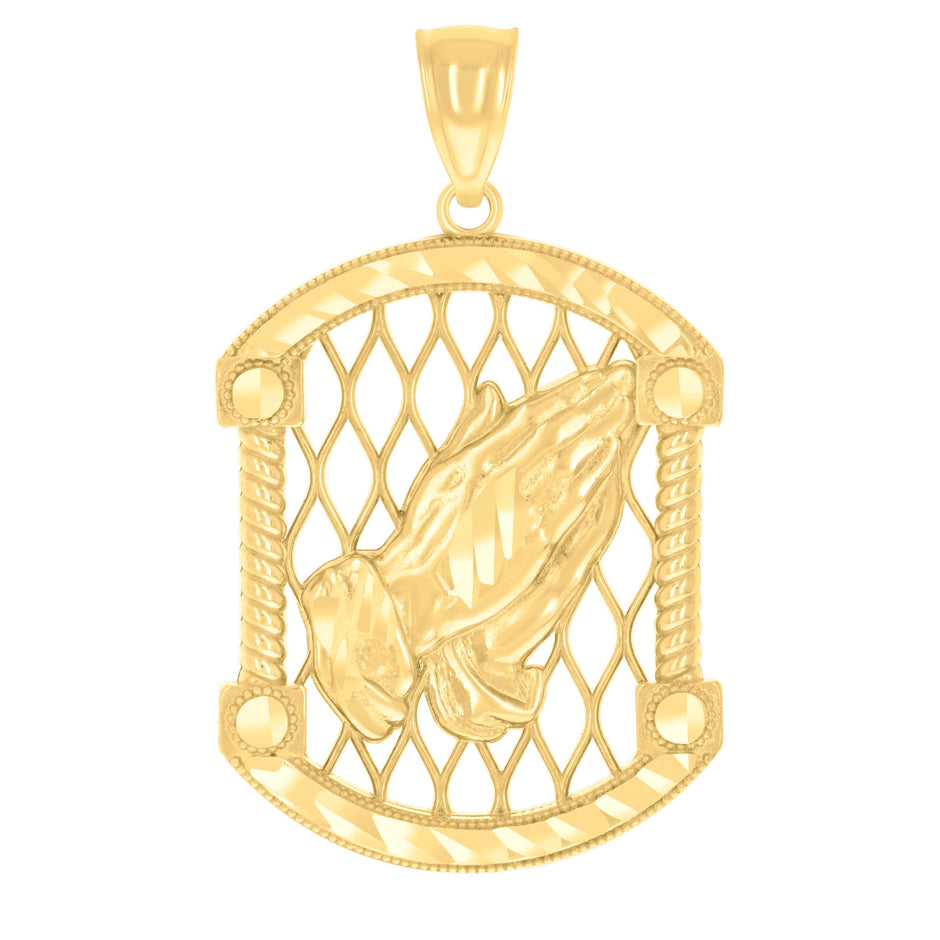 14Kt Yellow Gold Mens Praying Hands Symbol Religious Charm Pendant