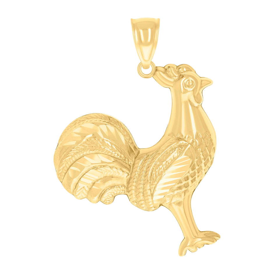 14Kt Yellow Gold Mens Cock Hen Bird Wildlife Charm Pendant