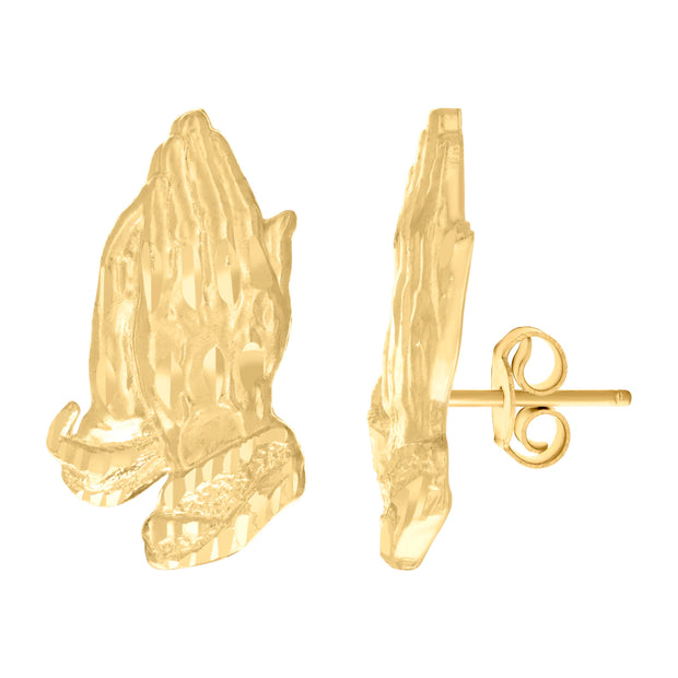 10kt Yellow Gold Womens Praying Hands Religious Stud Earrings
