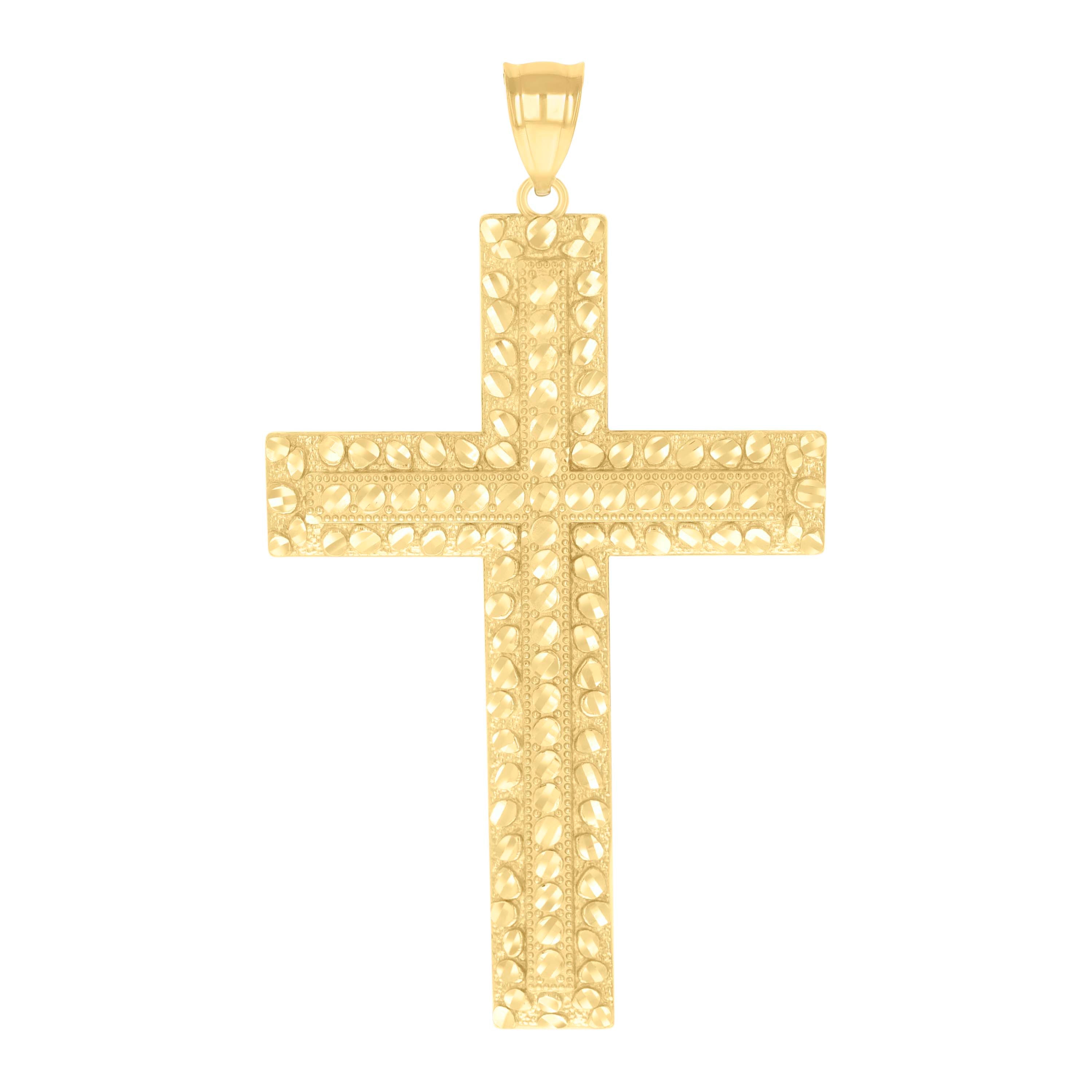 10kt Yellow Gold Mens Nugget Cross Religious Charm Pendant