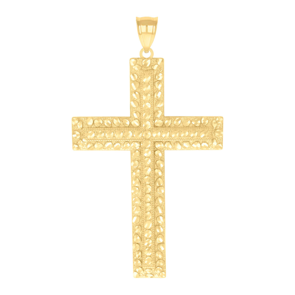 10kt Yellow Gold Mens Nugget Cross Religious Charm Pendant