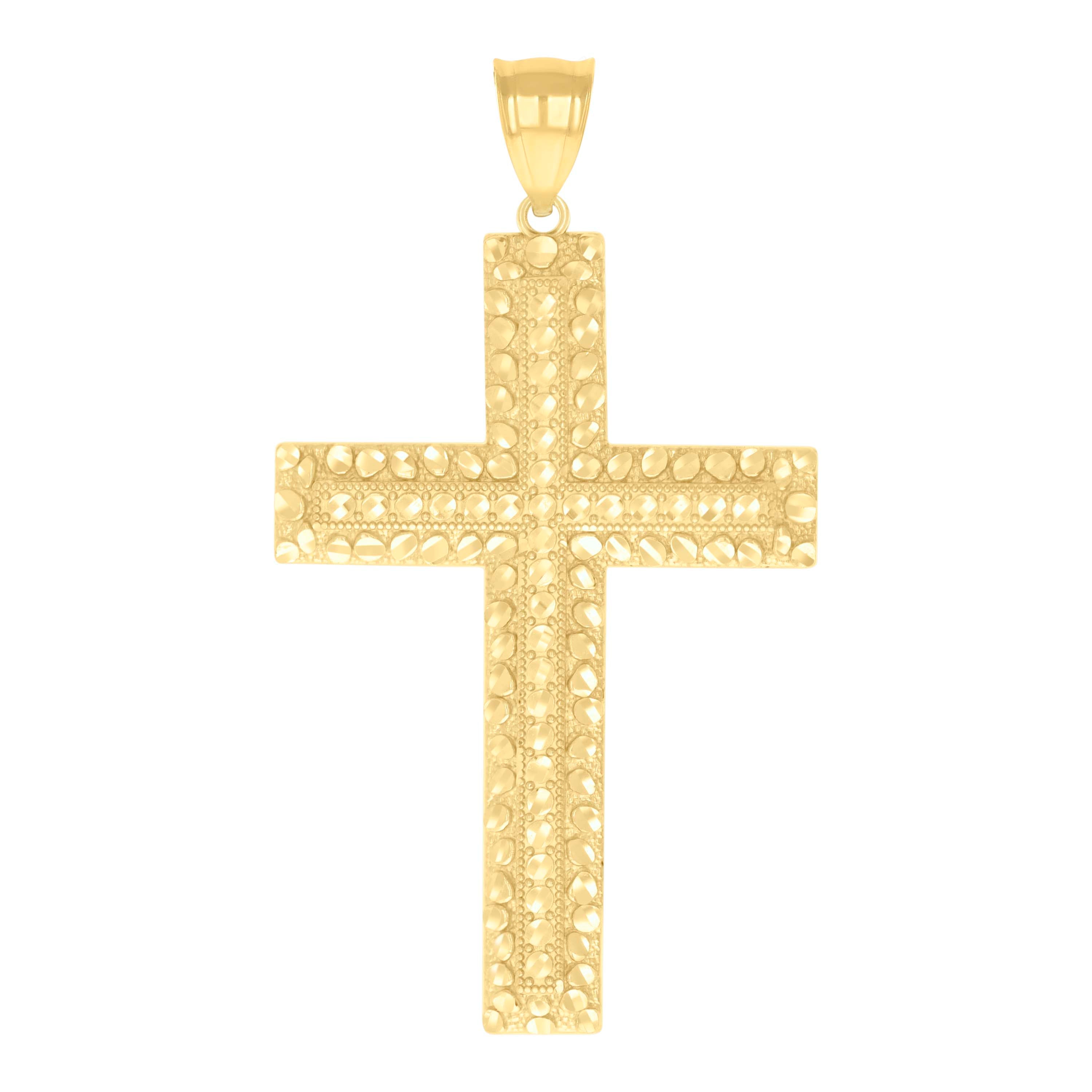 10kt Yellow Gold Mens Nugget Cross Religious Charm Pendant