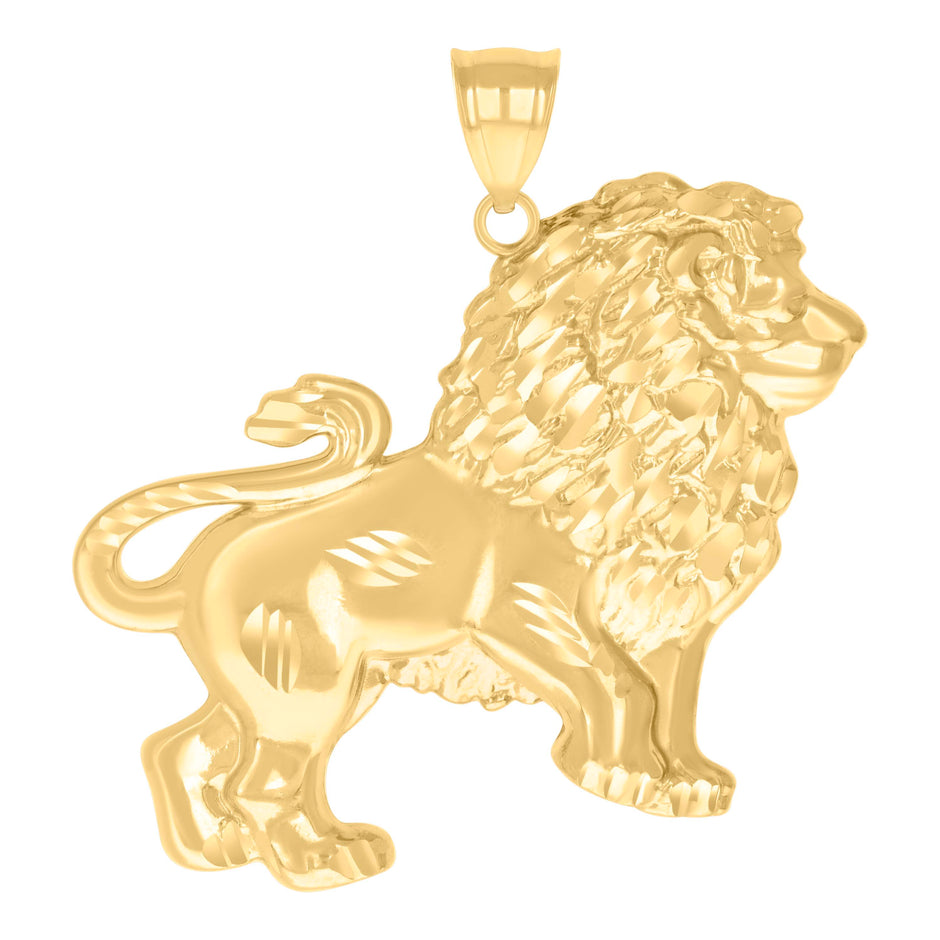 10kt Yellow Gold Mens Lion Animal Wildlife Charm Pendant