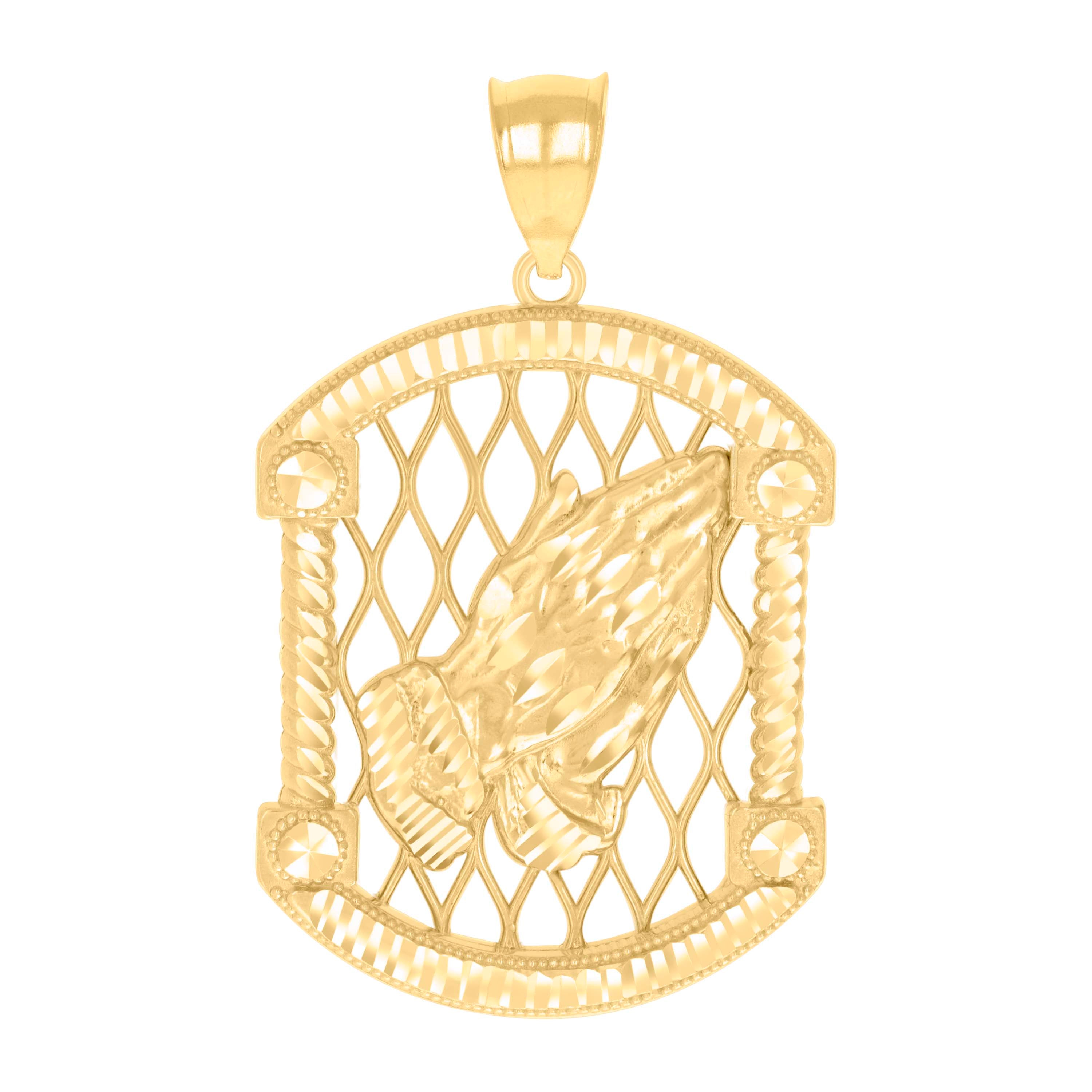 10kt Yellow Gold Mens Praying Hands Symbol Religious Charm Pendant