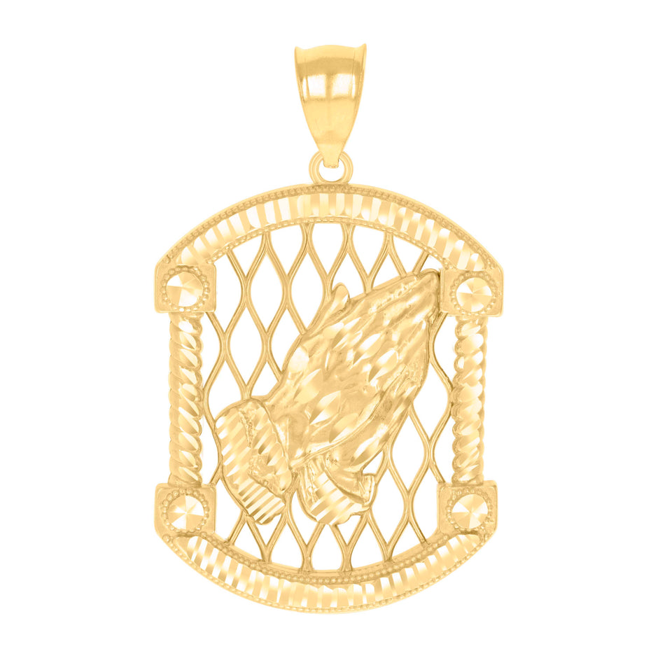 10kt Yellow Gold Mens Praying Hands Symbol Religious Charm Pendant