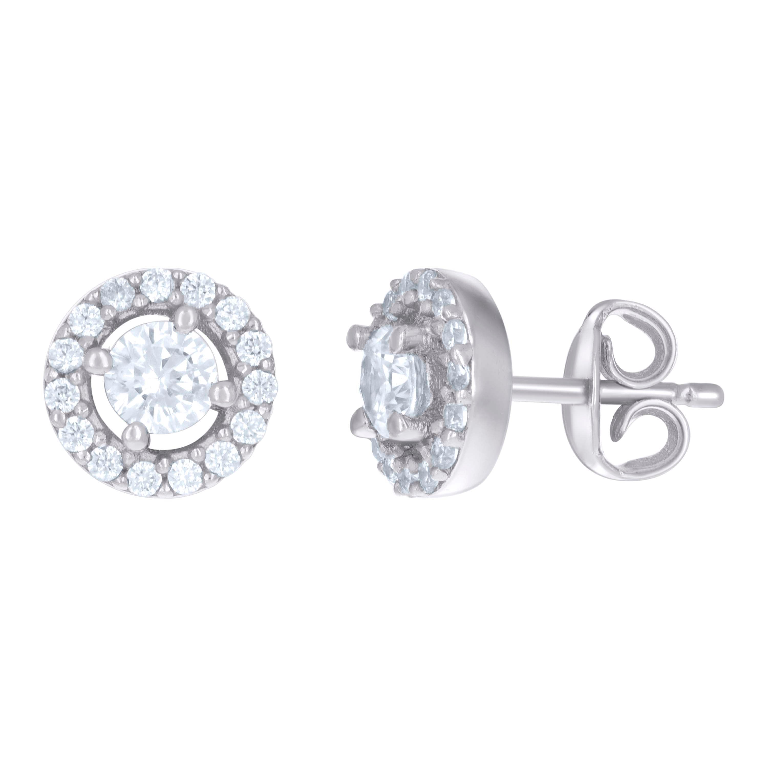 925 Sterling Silver Womens Cubic-Zirconia Round Stud Earrings