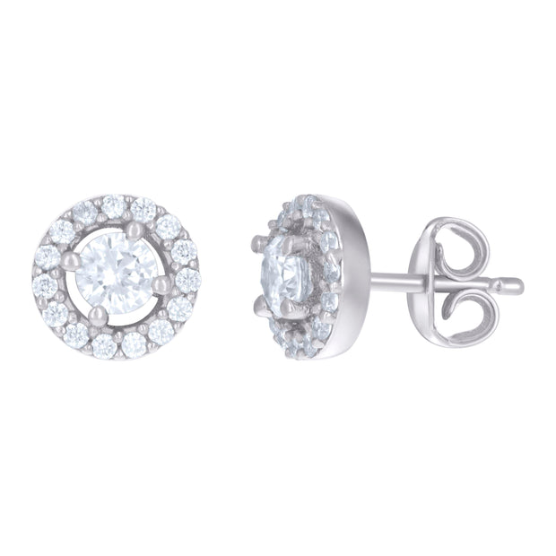 925 Sterling Silver Womens Cubic-Zirconia Round Stud Earrings