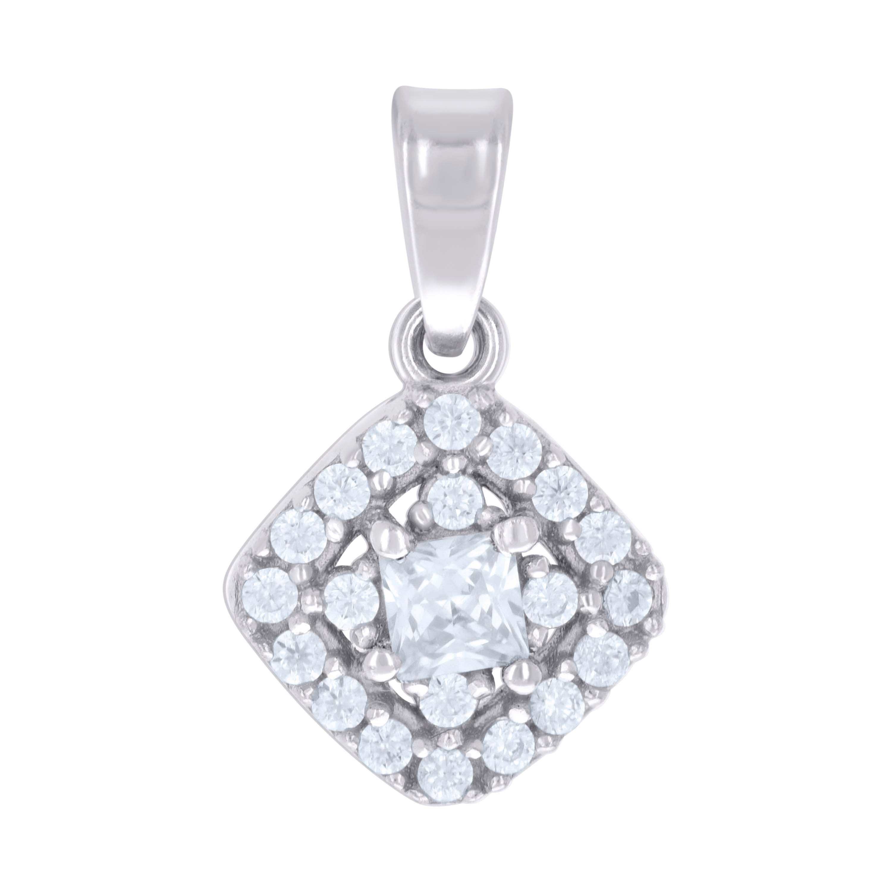 925 Sterling Silver Womens Princess-Cut Round Cubic-Zirconia Square Fashion Charm Pendant