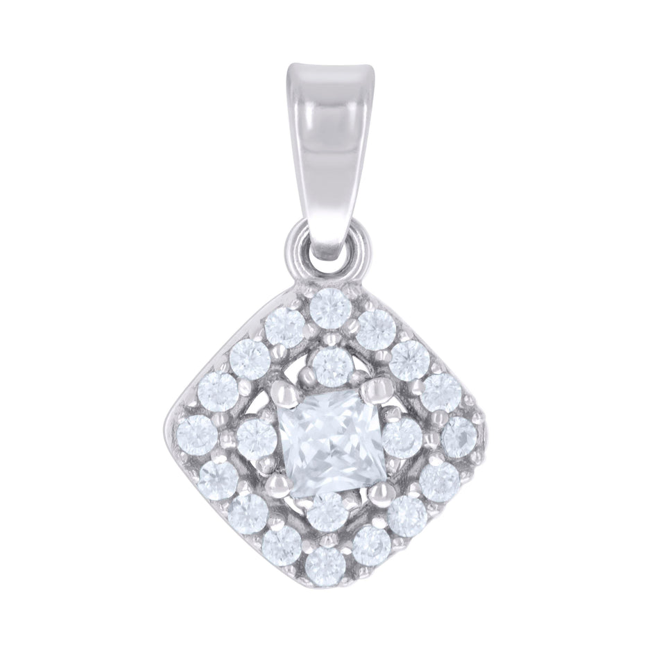 925 Sterling Silver Womens Princess-Cut Round Cubic-Zirconia Square Fashion Charm Pendant