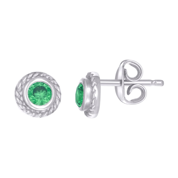 925 Sterling Silver Womens Green Cubic-Zirconia Round Stud Earrings