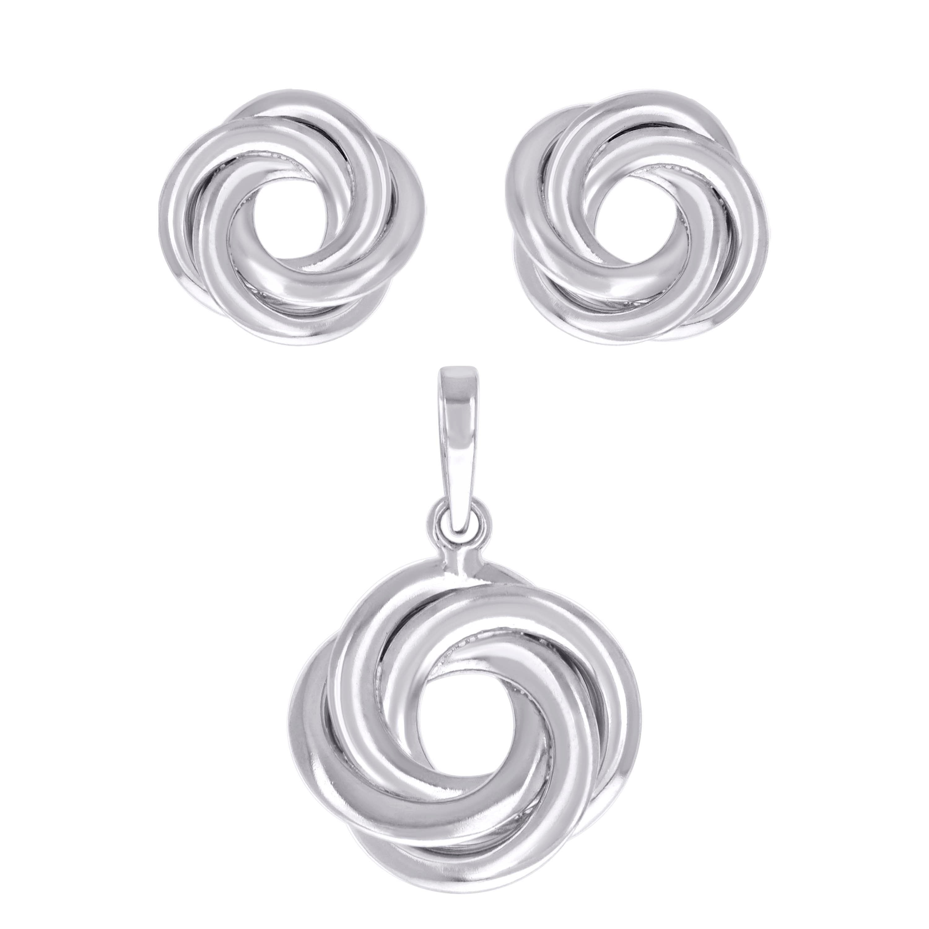 925 Sterling Silver Womens Love Knot Earrings And Pendant Set