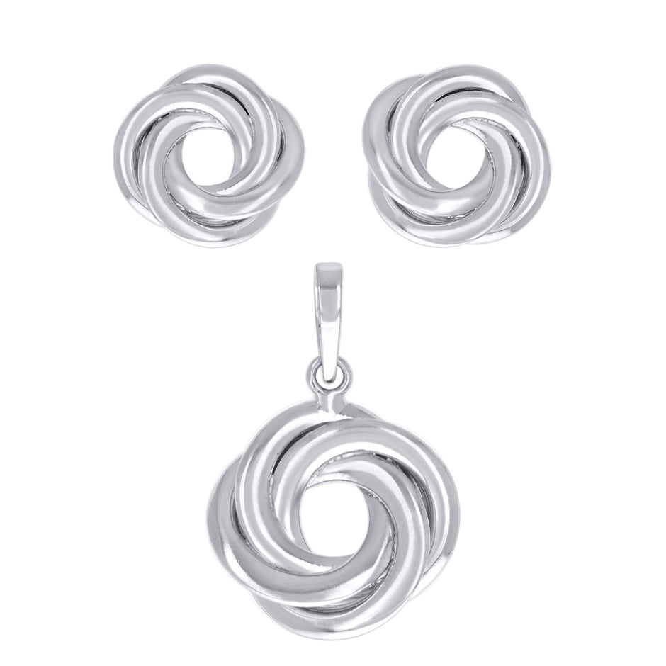 925 Sterling Silver Womens Love Knot Earrings And Pendant Set