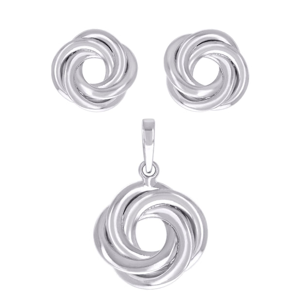 925 Sterling Silver Womens Love Knot Earrings And Pendant Set