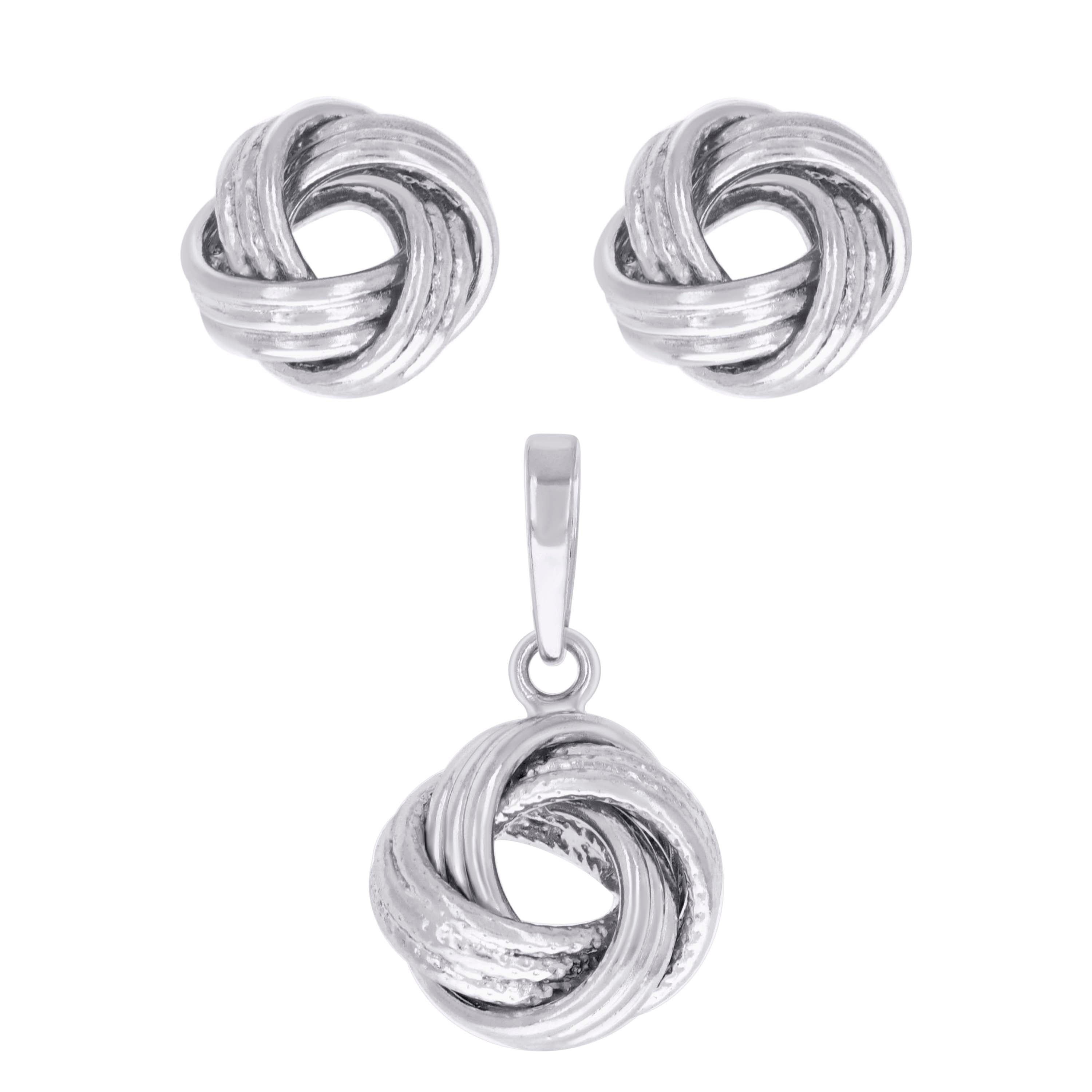 925 Sterling Silver Womens Love Knot Earrings And Pendant Set