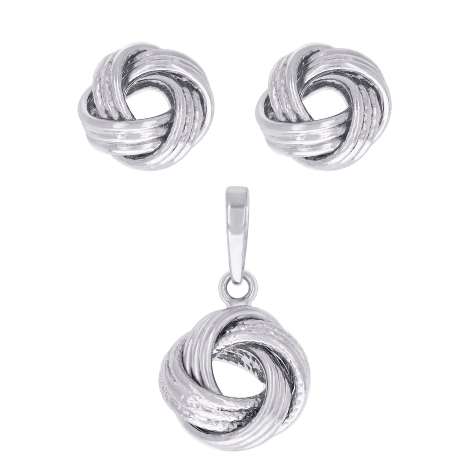 925 Sterling Silver Womens Love Knot Earrings And Pendant Set