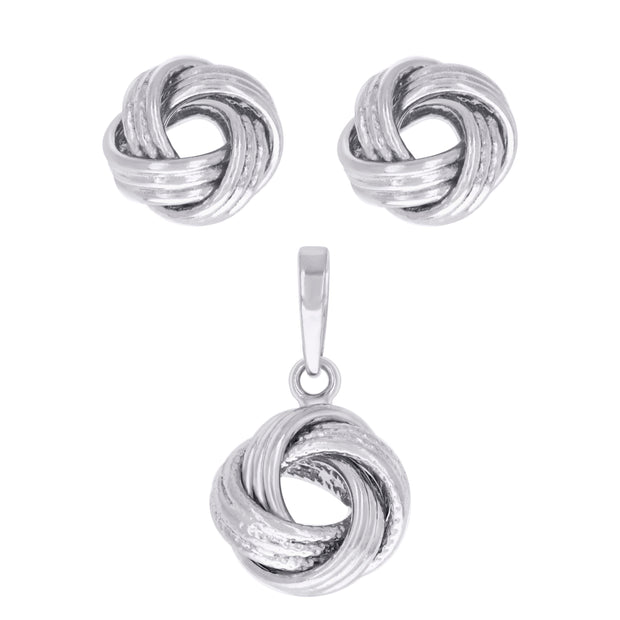 925 Sterling Silver Womens Love Knot Earrings And Pendant Set