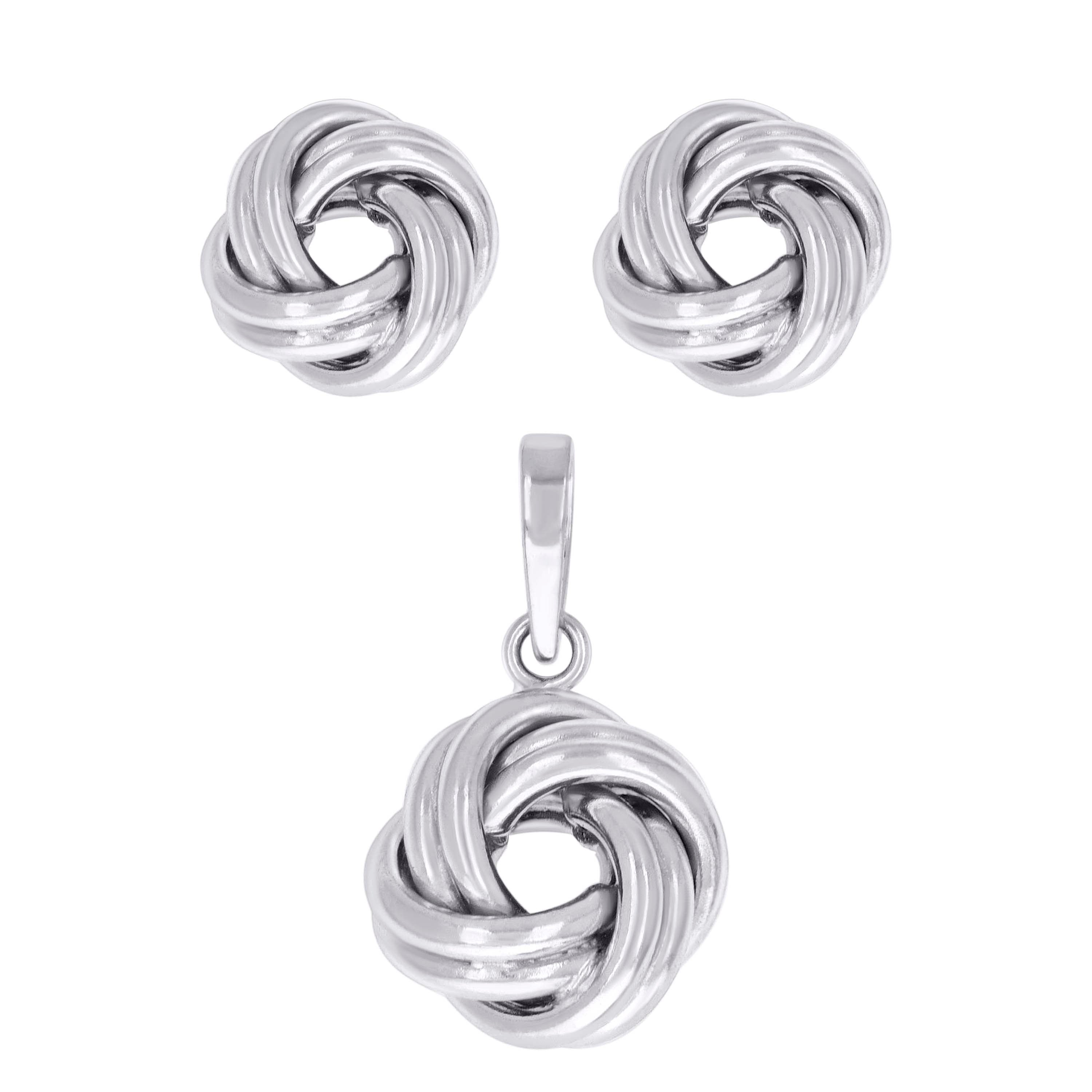 925 Sterling Silver Womens Love Knot Earrings And Pendant Set